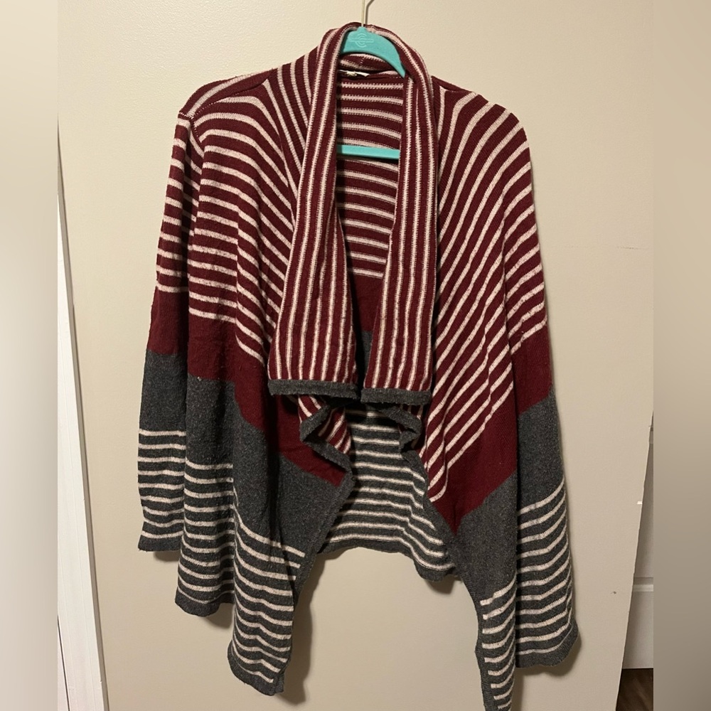 Striped Burgundy and Gray Knit Sweater